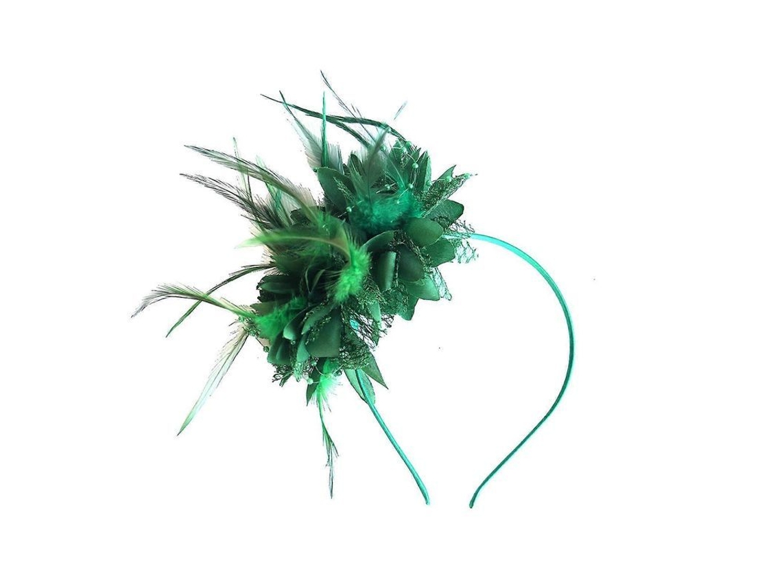 Diadema De Penas Vintage Com Flores De Tela Acessório De Cabelo Para Mulheres E Meninas Festa Noiva Verde