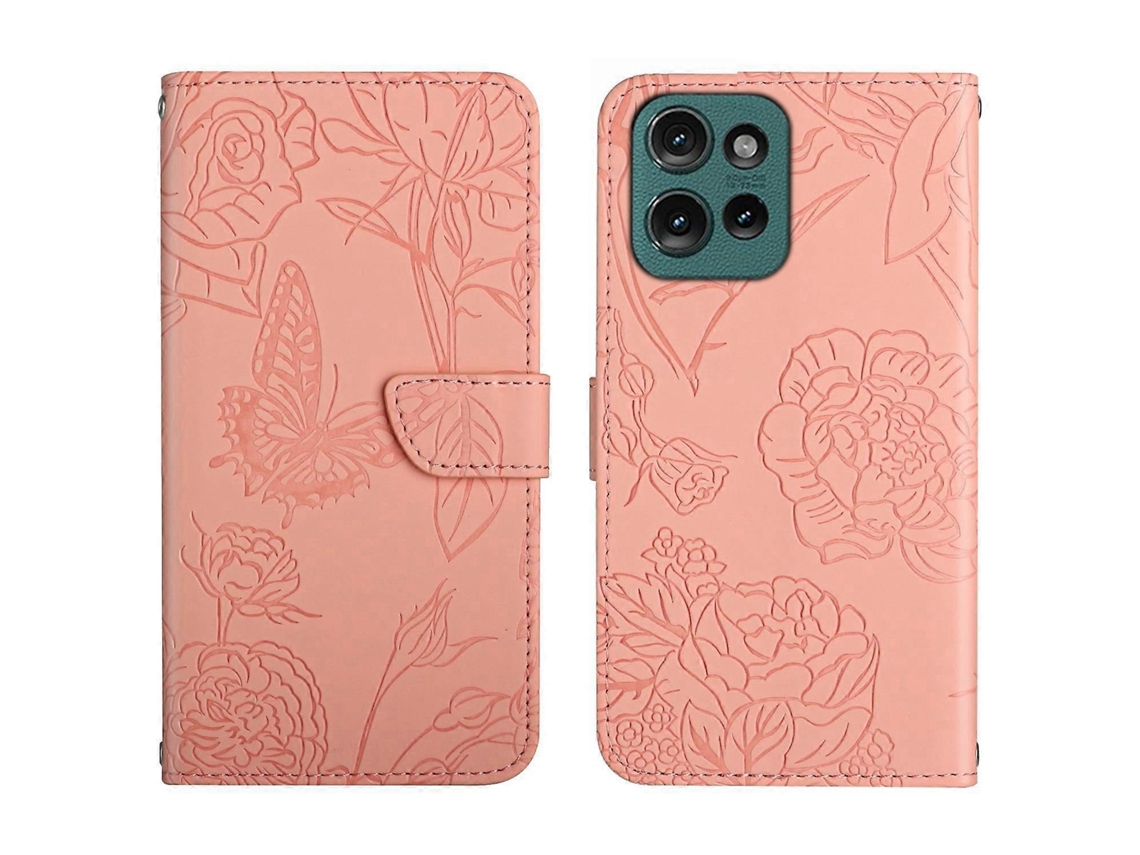 Capa De Couro Flip Com Estampa De Borboleta E Toque De Pele Para Motorola Moto G Play 2025 Ht03