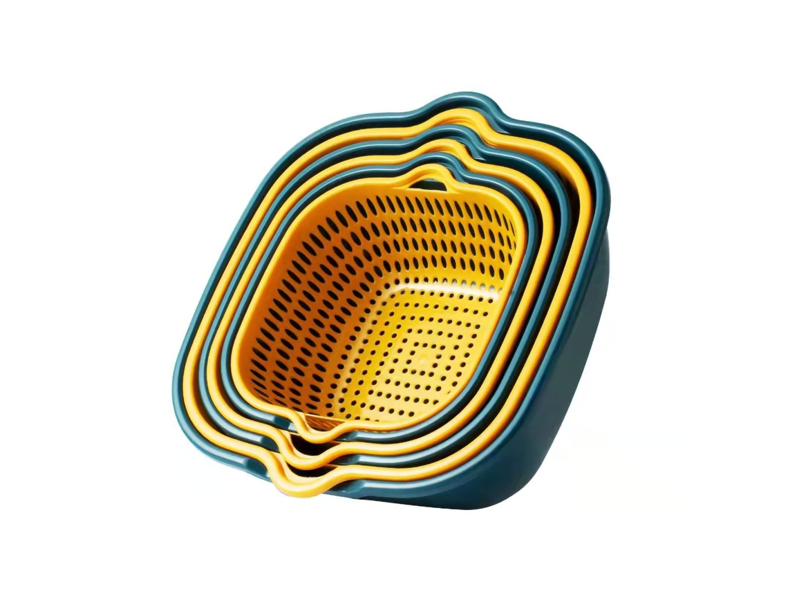 Cesta De Drenagem Camada Dupla, Rápida Pp, Alça Lateral, Espessada, Lavagem Cozinha, Amarelo E Azul