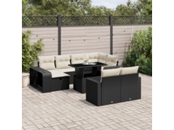 Vidaxl 11 Pcs Conjunto Sofás De Jardim C/ Almofadões Vime Pe Preto