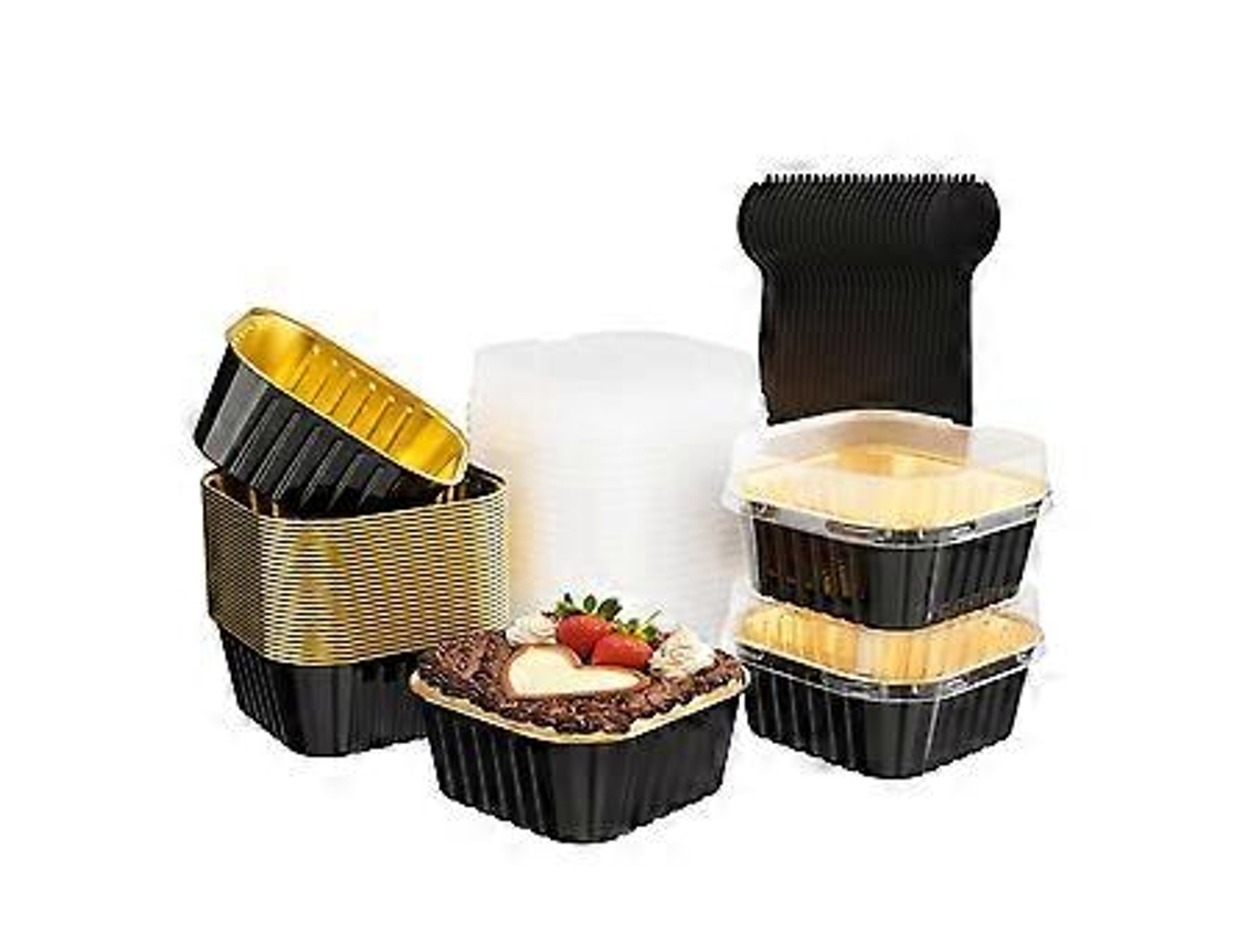 Formas De Papel Alumínio Com Tampa E Colher Para Bolos, Formas Descartáveis, Formas Para Sobremesas De Aniversário De Casamento Aquaforge
