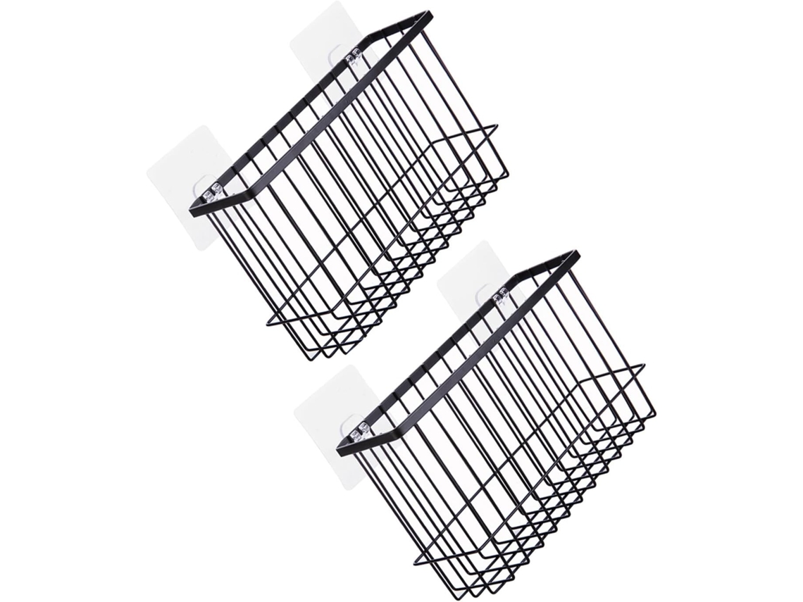 Conjunto De 2 Cestos Armazenamento Parede Em Ferro Com Grampos, Pretos, Para Banheiro