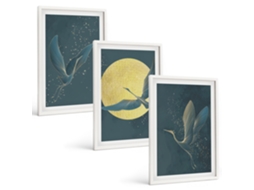 Quadros Decorativos Para Parede Garças Em Voo À Noite Moldura Branca Quadros Para O Escritório Espelharte (3 Piezas De 40x60 Cm)