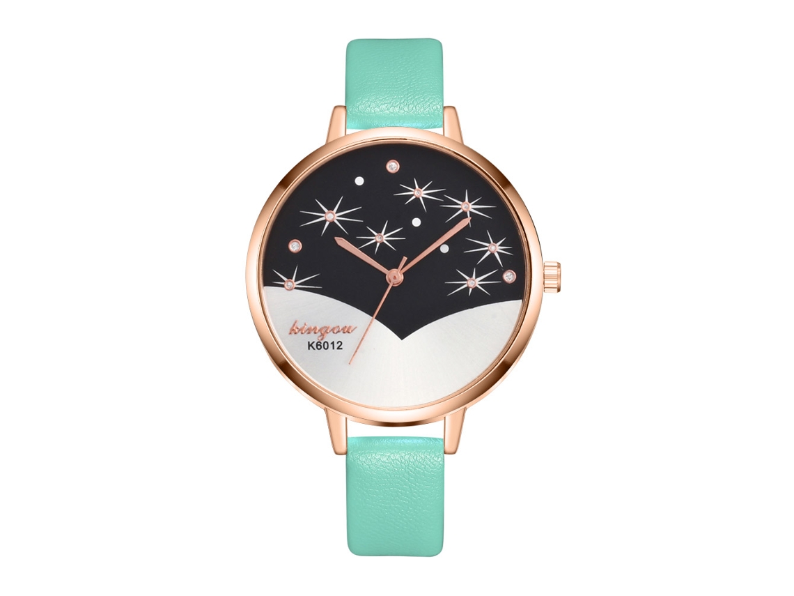 Relógio de Pulso Feminino de Quartzo com Pulseira de Couro Pu Estilo Simples Dail Redondo (mentha)