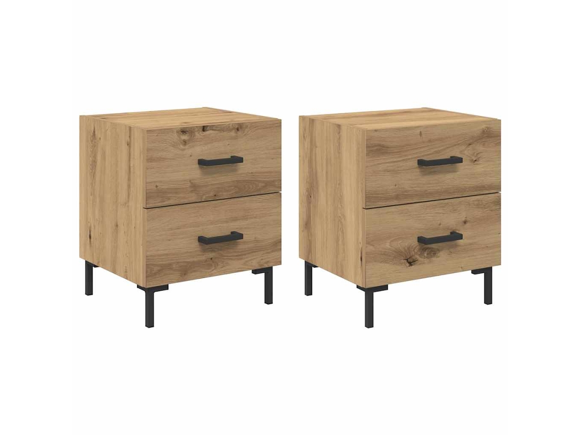 2 Pcs Armário De Cabeceira | Mesa De Cabeceira | Criado-mudo Carvalho Artesanal 40 X 35 X 47,5 Cm