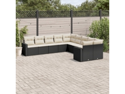 Vidaxl 10 Pcs Conjunto Sofás de Jardim C/ Almofadões Vime Pe Preto