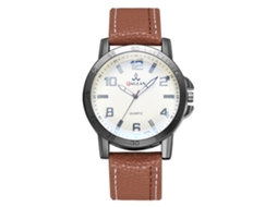 Reloj De Cuarzo Para Hombre Con Correa De Cuero Pu Estilo Casual Y Formal Café