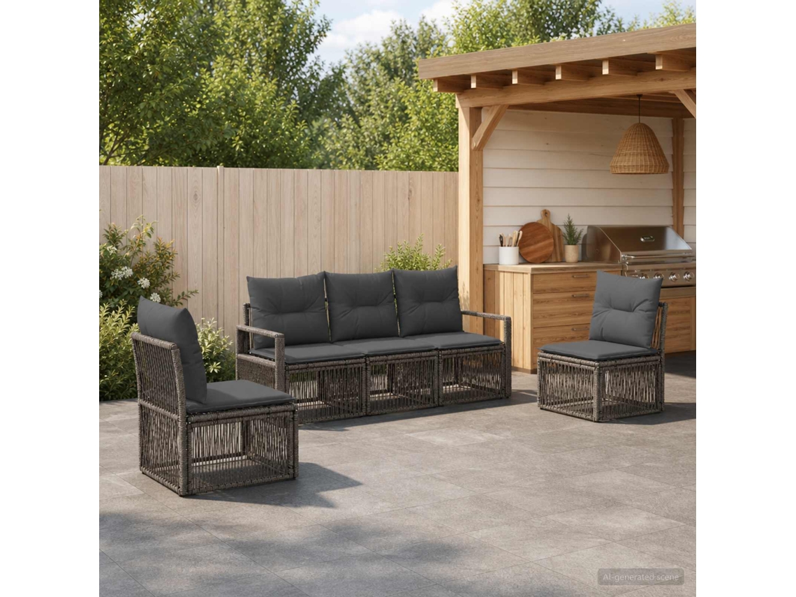 Vidaxl Conjunto De Sofá De Jardim 5 Unid. Cinzento Vime Pe