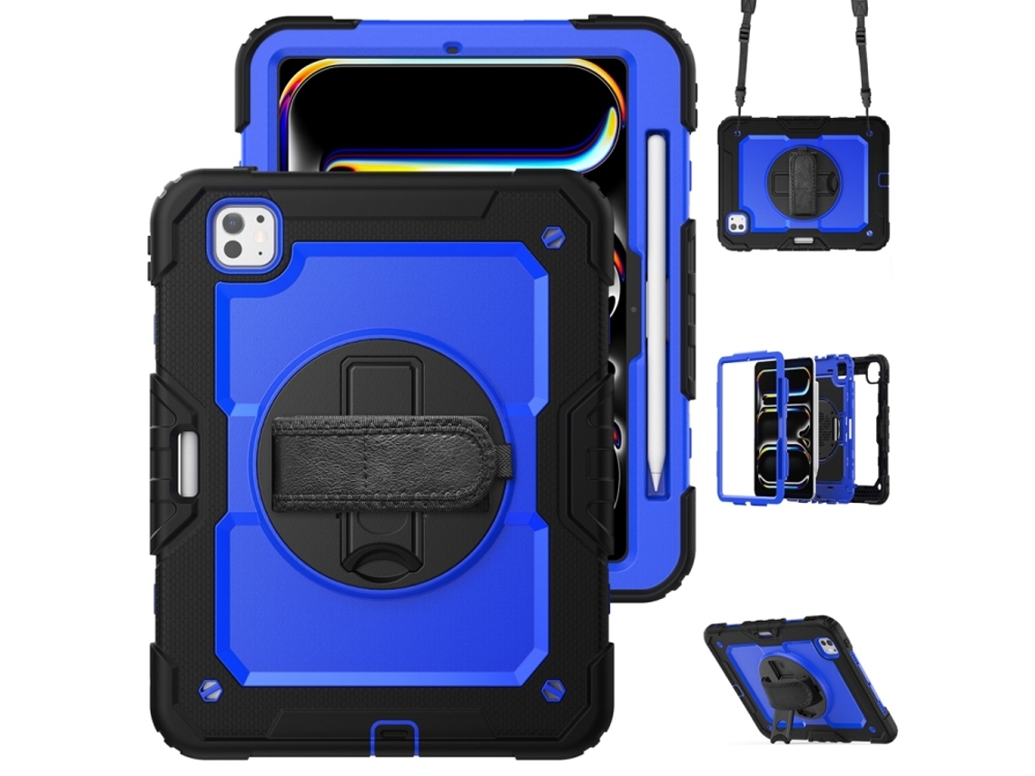 Capa Para Ipad Pro 11 2025/2024 11 Polegadas À Prova De Choque,com Suporte E Alça De Ombroazul Escuro + Preto