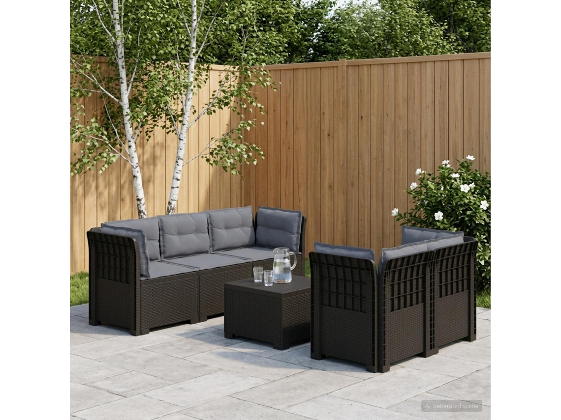 Vidaxl Sofá De Jardim De 5 Pessoas Com Almofadas Visual De Rattan Pp