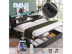 Cama Casal 140x200cm Com Usb, Armário Cabeceira E Led Sem Colchão