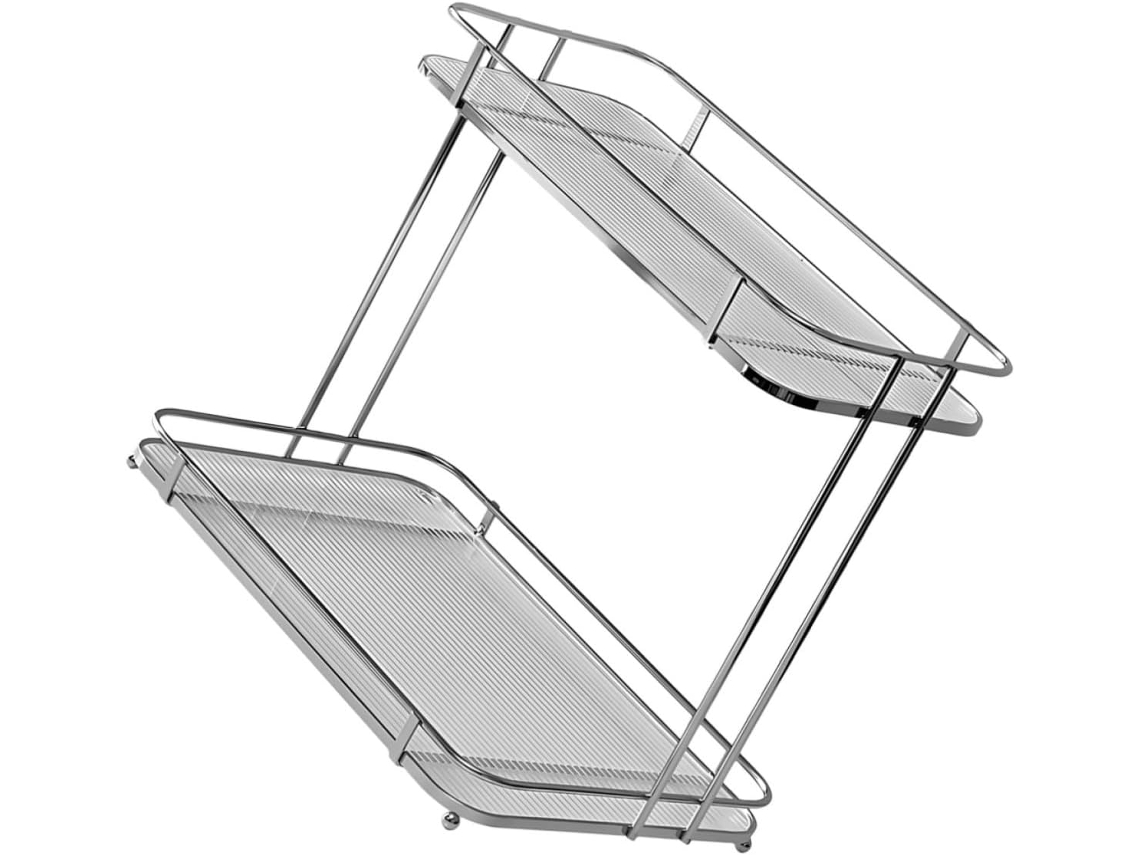 Organizador De Mesa Fomiyes Para Artigos Higiene Pessoal, Com 2 Níveis, Em Acrílico E Ferro Prateado, Ideal Para O