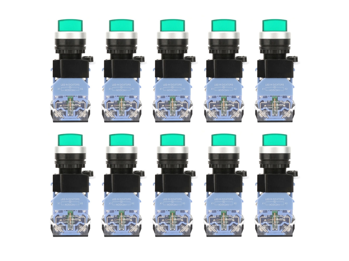 Interruptor de Botão Rotativo Autoblindante 3 Posições com Luz 22mm Verde