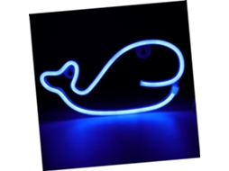 Luminária De Led Neon Em Formato De Baleia, Azul, Feita De Plástico. Alimentada Por Bateria. Dupla Função: Decoração.