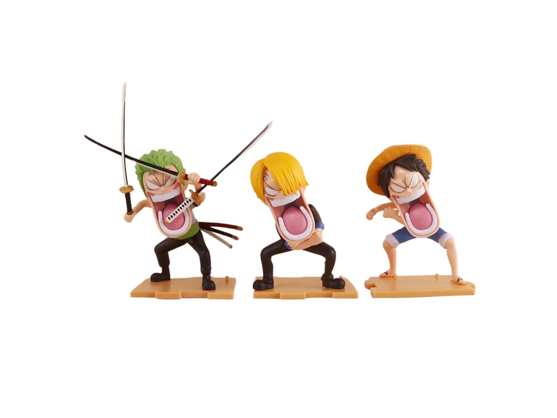 Pack 3 Figuras One Piece | 15 Cm | Pvc | Luffy Zoro Sanji | Trio Monstruoso | Comédia | Loose