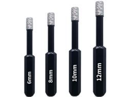 Conjunto de 4 brocas de diamante profissionais, 6mm, 8mm, 10mm, 12mm, para cerâmica, vidro, pedra | S/MARCA
