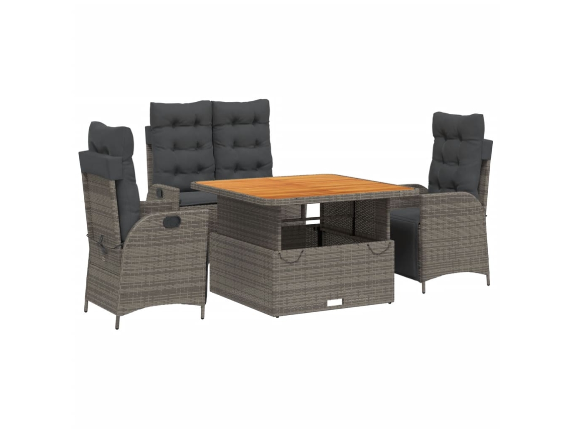 Maison Exclusive - 4 Pcs Conjunto De Jantar P/ Jardim C/ Almofadões Vime Pe Cinza