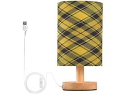 Abajur De Cabeceira Xadrez Amarelo E Preto Para Quarto, Com Portas De Carregamento Usb C, Luminária De Mesa Cabeceira