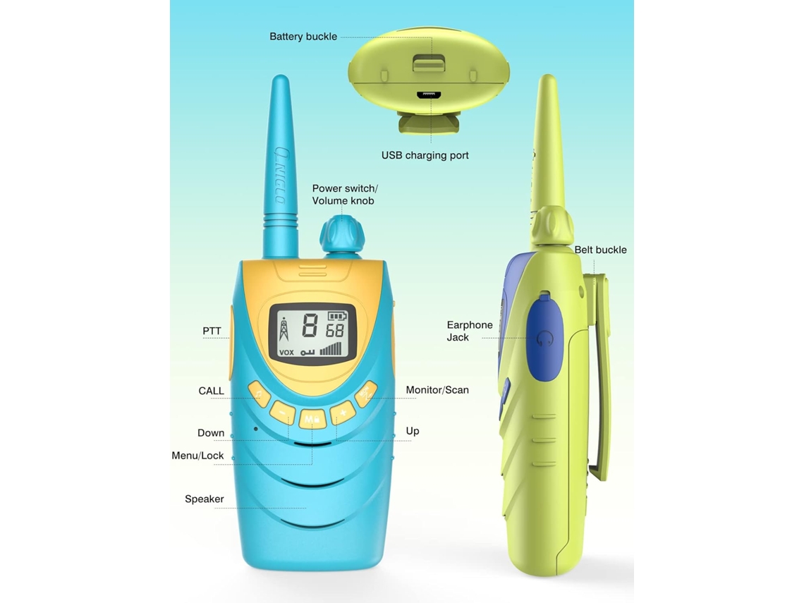 Pacote Com 4 Walkie Talkies Recarregáveis Para Crianças, Alcance De 4 Km Brilvibera