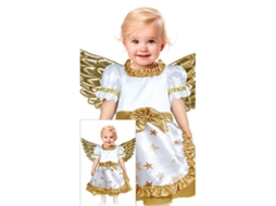 Fantasia de anjo dourado em vestido branco para bebê