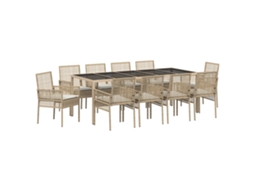 Conjunto 11 Conjunto De Jantar Para Jardim Vidaxl Bege Vime Pe (250 X 100 X 75 Cm)