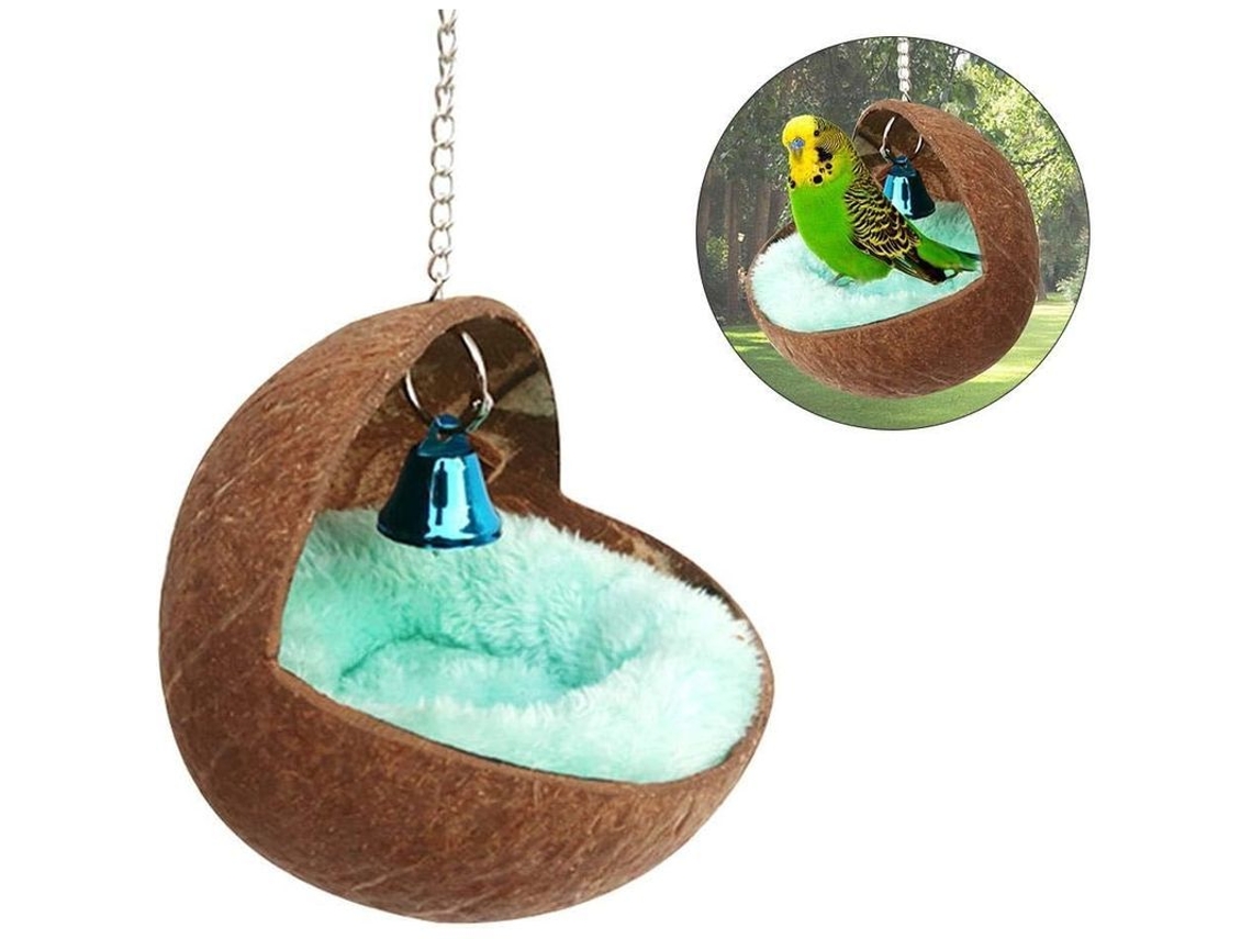 Casa Nido De Coco Natural Para Aves Canario Pinzón Paloma Y Hamsters Con Colchón Regalo