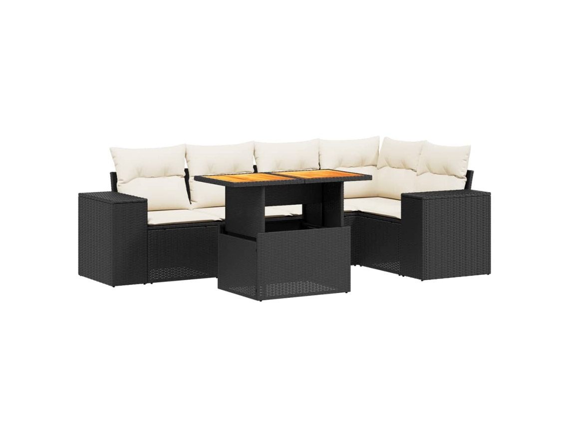 Conjunto 6 sofás de jardim c/ almofadões VIDAXL vime PE preto