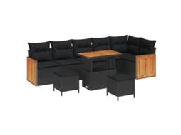 Conjunto 9 Sofá De Jardim Vidaxl Preto Vime Pe (286 X 121 X 85 Cm)