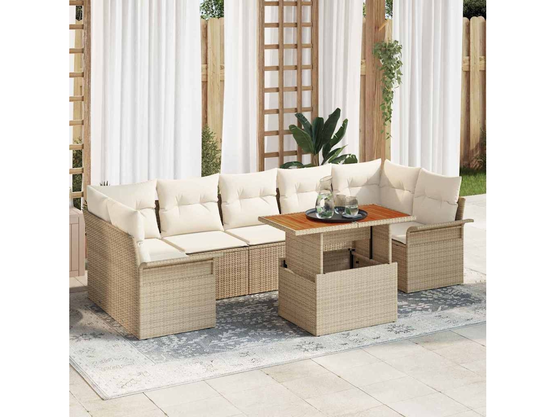Vidaxl Conjunto De Sofá De Jardim 8 Pcs Bege Rattan Sintético