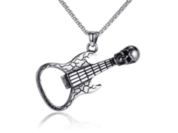 KOFIHETY Colar Com Pingente Com Design Retrô De Caveira E Guitarra, Joia Masculina De Rock Punk Em Aço Inoxidável Resistente À Ferrugem, Joia Gótica Com Design
