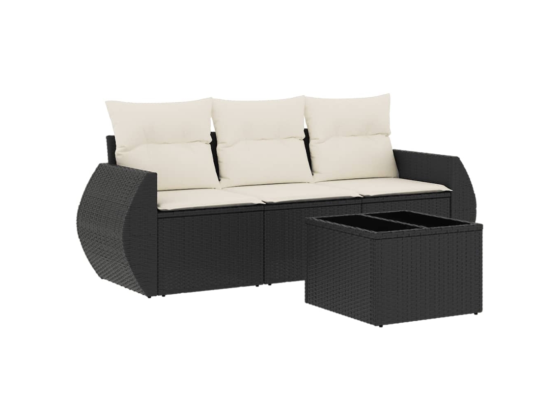 Conjunto de 4 Sofás para Jardim com Almofadões Vime Pe Preto MAISON EXCLUSIVE (4 pcs)
