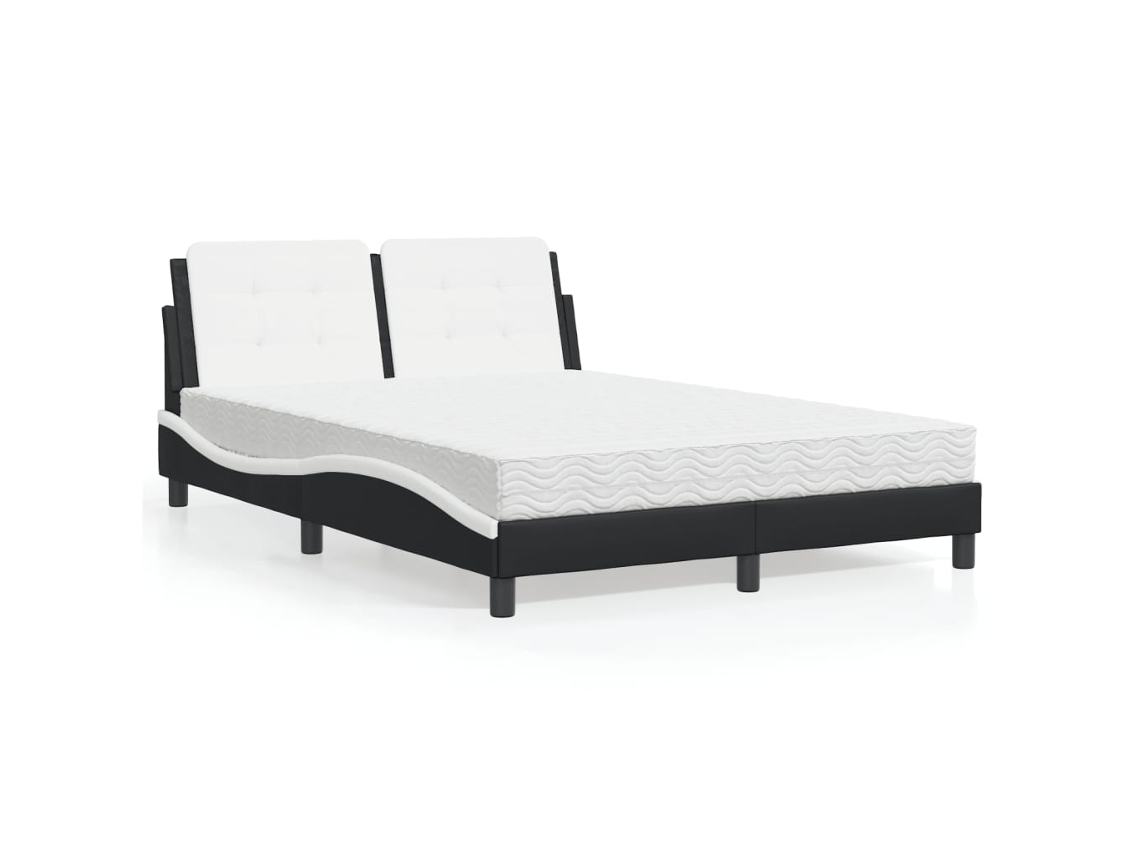 Cama Com Colchão 140x200 Cm Couro Artificial Preto E Branco