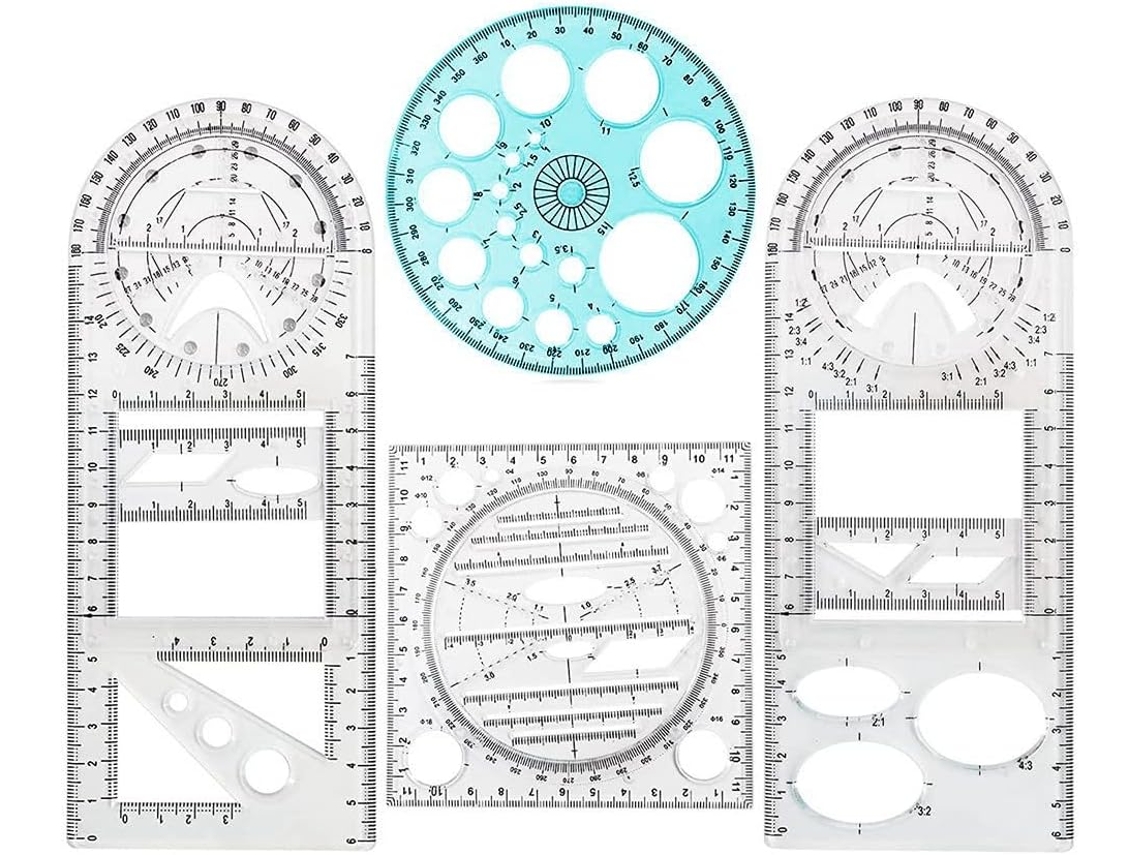 Conjunto De 4 Réguas Geométricas Multifuncionais Para Desenho, Réguas