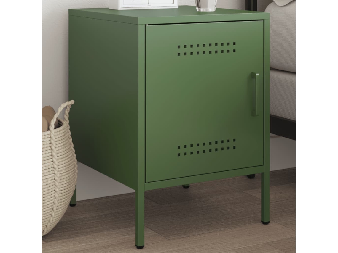 Vidaxl Mesa De Cabeceira 36x39x50,5 Cm Aço Verde Azeitona