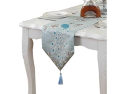 Runner de Mesa Pavo Real Bordado com Tassel 13x83 Polegadas Anti deslizante Retangular (azul)
