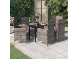 Vidaxl 7 Pcs Conjunto De Jantar Para Jardim Com Almofadões Cinzento