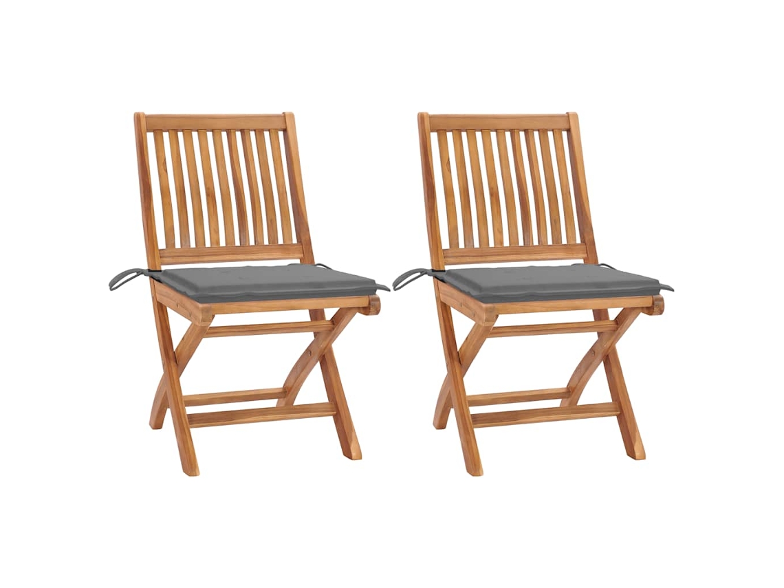 Cadeiras Jardim C/ Almofadas Cinza 2 Pcs Teca Maciça Dkd Home Decor
