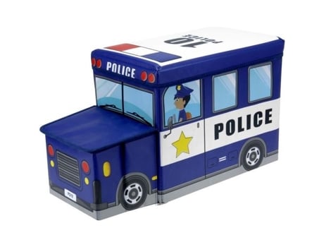 Pufe Banco Infantil Caixa de Armazenamento Formato de Carro de Polícia Azul PROMOBO