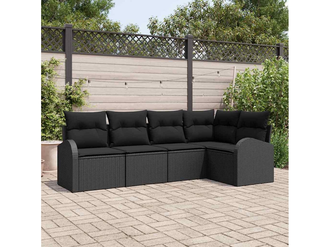 Vidaxl Conjunto De Sofá De Jardim 5 Unid. Preto Vime Pe