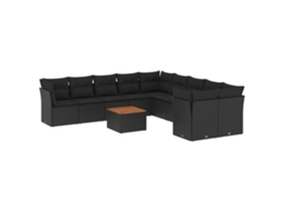 Conjunto de 11 Sofás de Jardim com Almofadões Vime Pe Preto MAISON EXCLUSIVE