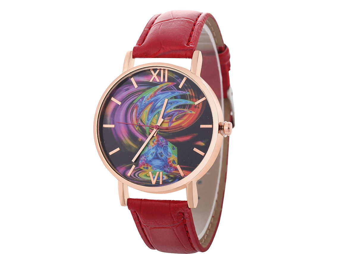 Reloj De Pulsera De Aleación Moda Dial Redondo Analógico Cuarzo Rojo Rosa