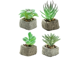 4 Peças de Suculentas Simuladas em Vasos Pequenos de Pedra Decoração Moderna com Flores e Plantas Artificiais NEVEANCE