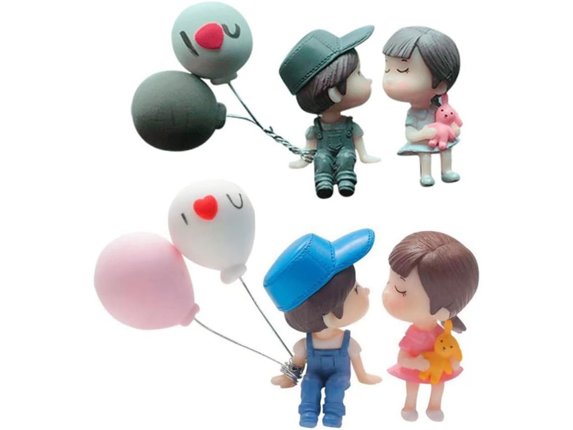 Pares De Miniaturas De Casal Para Carro, Em Plástico, Decoração Romântica, Azul E Cinza, Acessórios Estáveis Para Gokoco