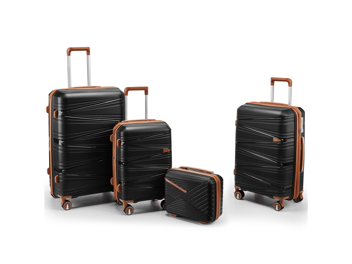 Conjunto 4 Malas Pp Rígidas (20/24/28'') + Necessaire 14''. Rodas Removíveis, Cadeado Com Código, Leve Robusto. Preto