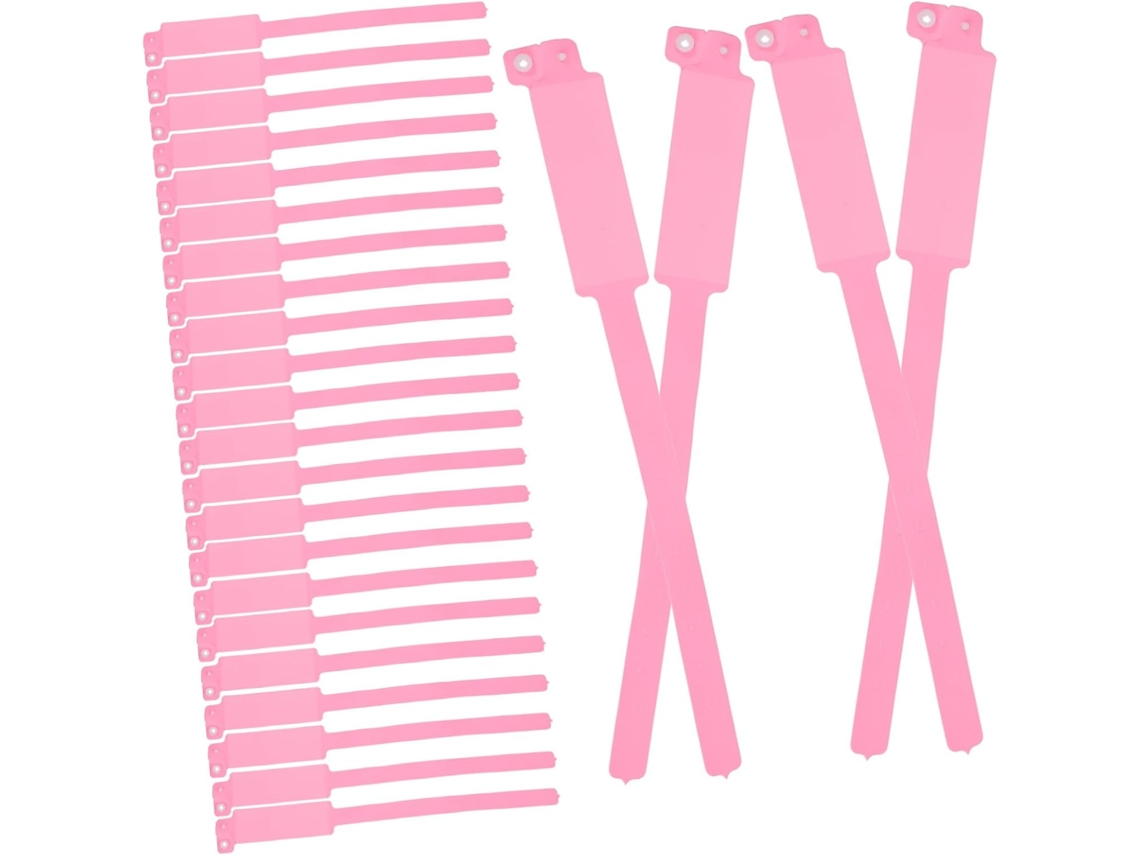 Pulseiras descartáveis de identificação médica, pulseira lisa de PVC rosa, resistente à água e confortável, 100 unidades.