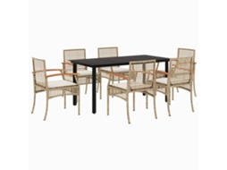Conjunto de 7 Jantar para Jardim com Almofadões Vime Pe Bege MAISON EXCLUSIVE