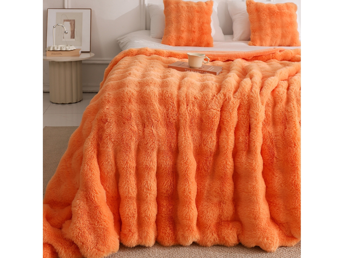 Double-layer Plush Casual Blanket, 100% Polyester, Machine Washable (140 X 200 Cm) Laranja Panoona