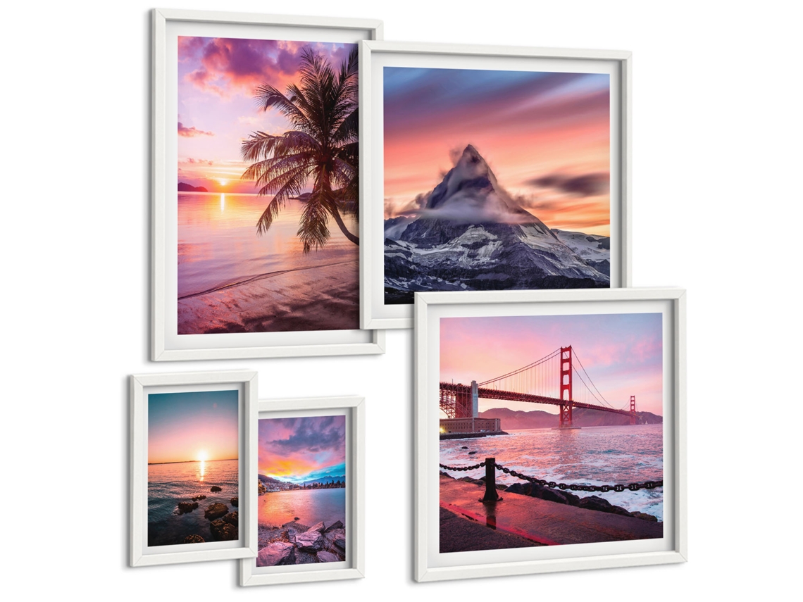 Conjunto De Pinturas Rosas Champanhe, Fundo De Mármore Moldura Branca Imagens Para Um Quarto Infantil Espelharte (conjunto De 5 Imagens)
