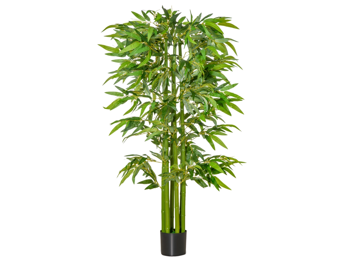 Bambu artificial XL, 1,60m, com vaso de folhas densas, preto e verde | S/MARCA