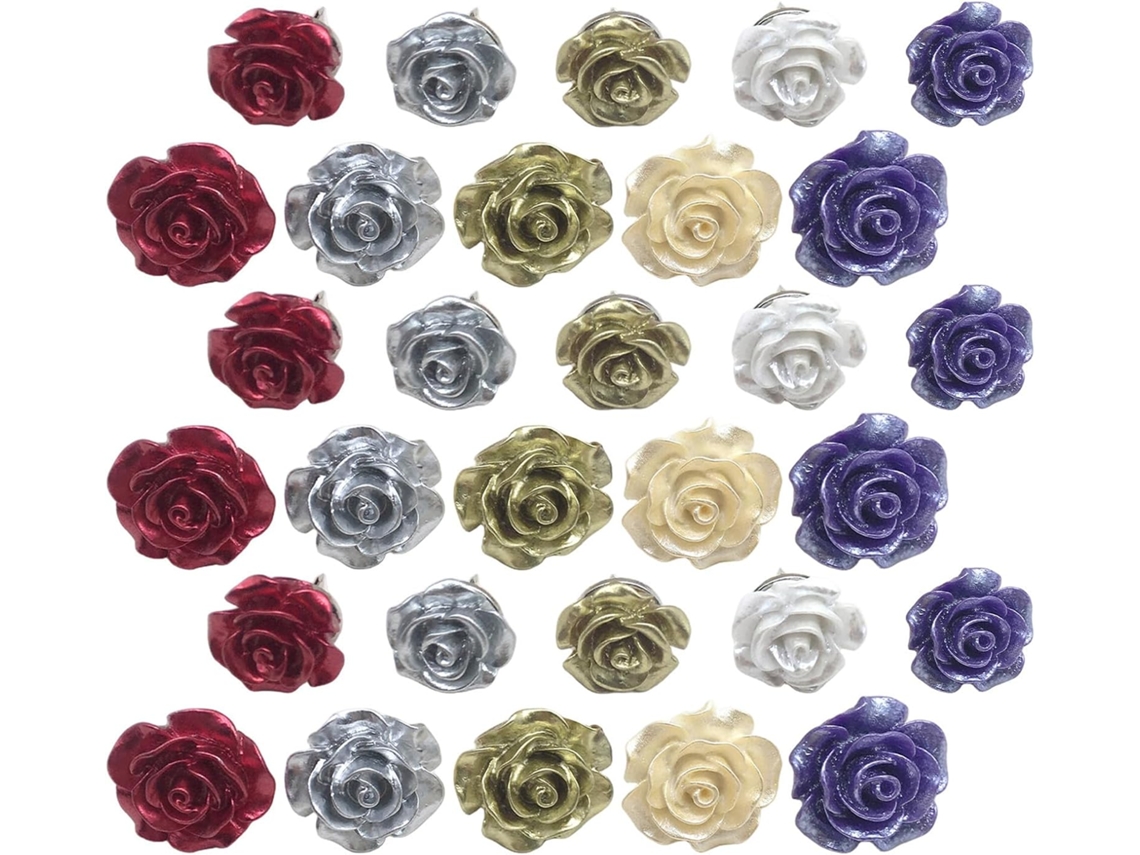 Alfinetes decorativos em formato de rosa Jojofuny, flores de resina e aço, pacote com 30 unidades para organização.